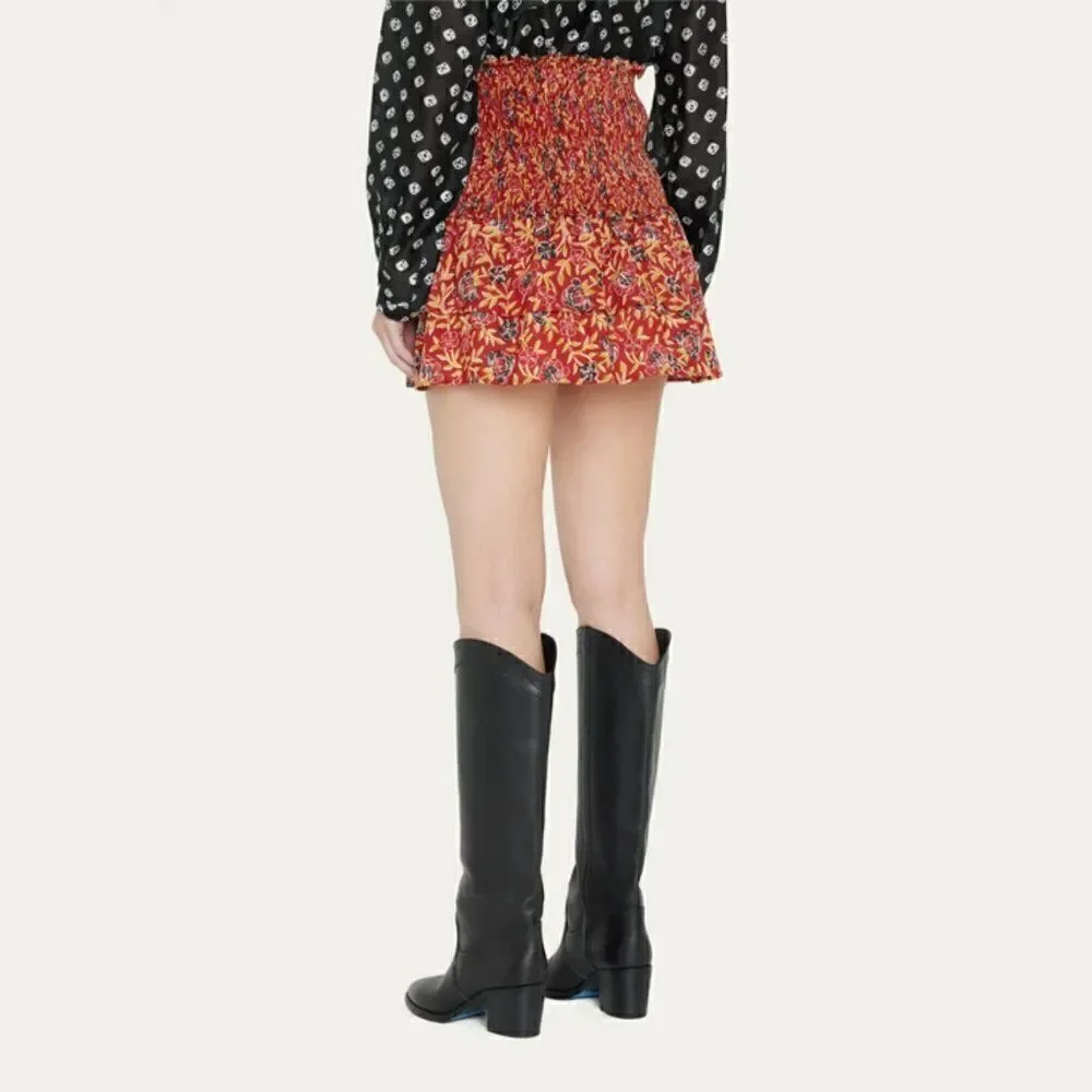 New ALIX OF BOHEMIA Floral Layered Tiered Ruffle Skirt / Smocked Top India Red M